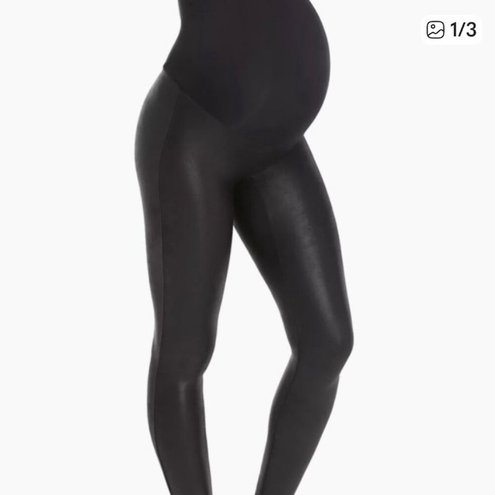 Spanx Mama Maternity Black Faux Leather Leggings Size Small S